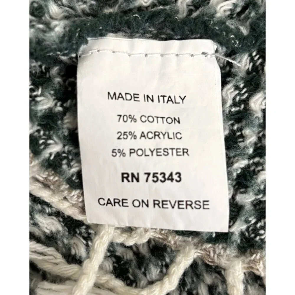 Nido Notte Italia Woven‎ Throw Blanket Dark Green Cream Fringe Made in Italy